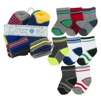 10 pack boys cuffed socks - 0-12m - assorted designs -- 48 per case