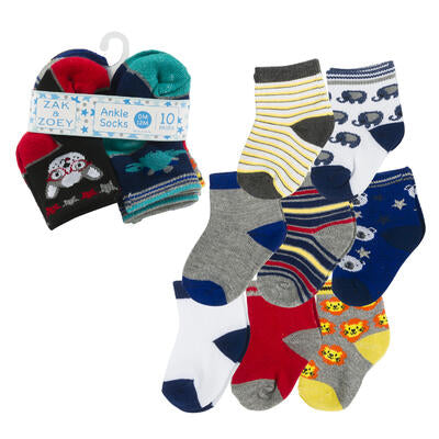baby ankle socks - boys - 0-12m - 10 pack - assorted designs -- 48 per case
