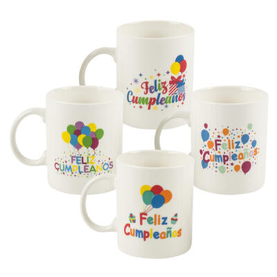 feliz cumpleaños mugs - 14oz - 4 assorted colors -- 36 per case