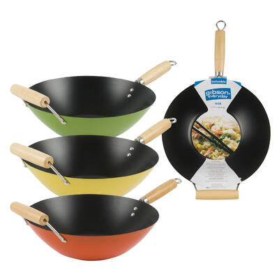 carbon steel wok 11.8 in - 3 assorted colors -- 6 per case