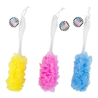 bath sponge with handle - 16.9 in - assorted colors -- 36 per case