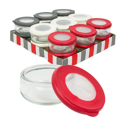 glass food containers 6.76oz - assorted colors -- 18 per case