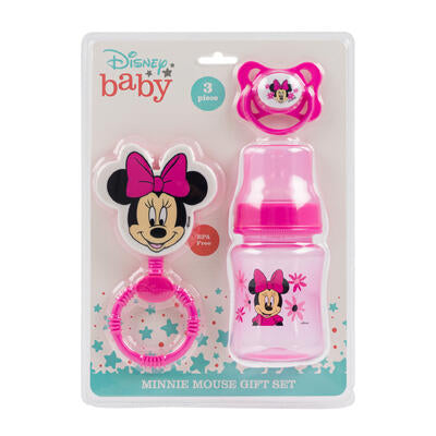 minnie mouse 3pc rattle bottle pacifier set - 48 pack -- 12 per box