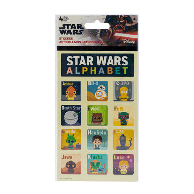 star wars alphabet stickers - 4 sheets -- 72 per box