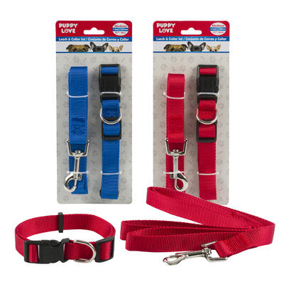 dog collar and leash sets (m) - assorted colors -- 48 per case