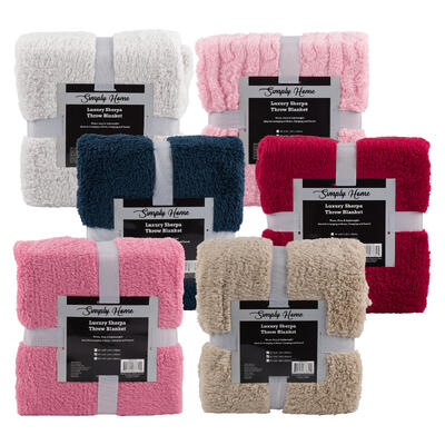 simply home luxury sherpa throw blanket - 60x80 -- 12 per case