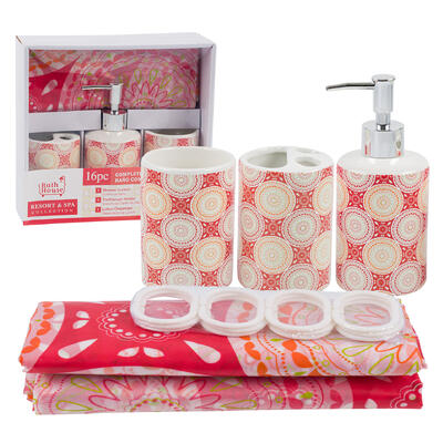 bath house 16 piece bathroom set - red - -- 16 per case