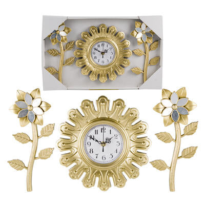 gold flower wall clock set - 10 in -- 6 per case