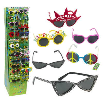 party glasses with display stand - assorted colors -- 240 per case