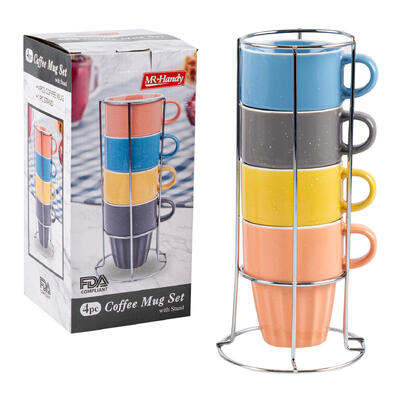 4pc mr. handy coffee mug set - assorted colors -- 12 per case