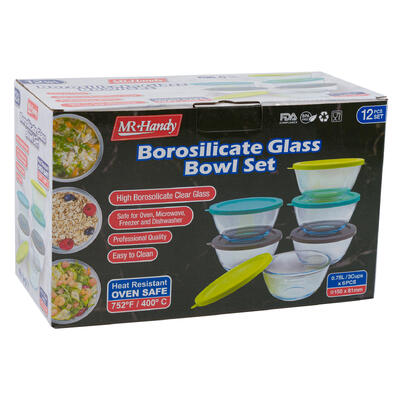 mr. handy 12pc borosilicate glass bowl set -- 6 per case