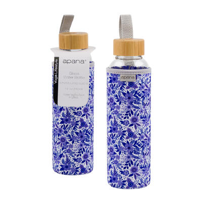 apana 19oz glass water bottles - purple flowers -- 36 per case