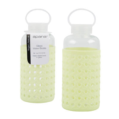 apana glass water bottle - 32oz - green - - -- 18 per case