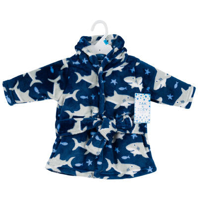 zak and zoey baby hooded robe 0-9m - sharks - -- 48 per case