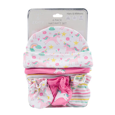 zak and zoey 6pk unicorn hat and mitt set -- 144 per case
