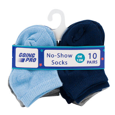 boys no show socks - 12m to 24m - 10 pack - -- 48 per case
