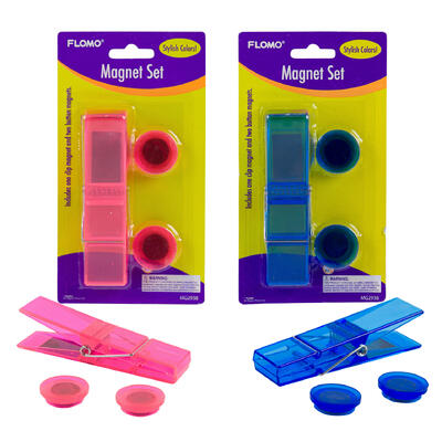 round magnets with clip - - assorted colors -- 48 per case