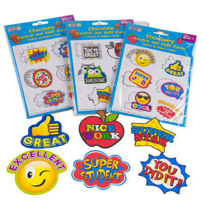 chocolate scratch n sniff cards - assorted -- 48 per case