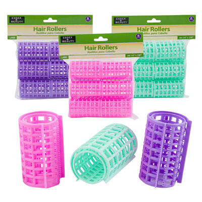 6pc hair roller set w/ cover - large - 3 assortments -- 72 per case