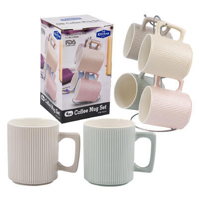 embossed mug set - 14oz - - assorted colors -- 8 per case