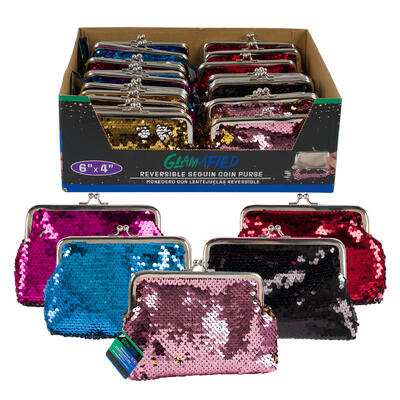 reversible sequin coin purses - 6x4 - 6 assortments -- 48 per case