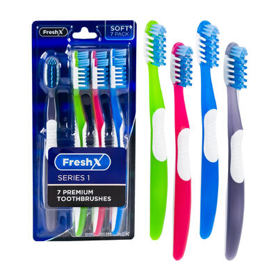 soft toothbrushes - assorted colors - 7 pack -- 48 per case