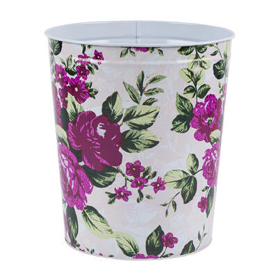9qt purple flowers trash can - bulk -- 18 per case
