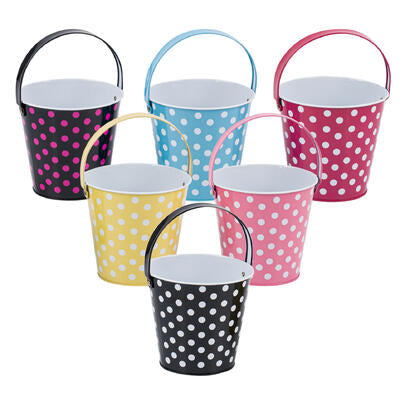 polka dot tin buckets with handles - 1.1qt -- 24 per case