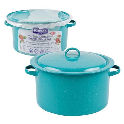 traditional enamel steel pots - 10qt - speckled blue -- 4 per case