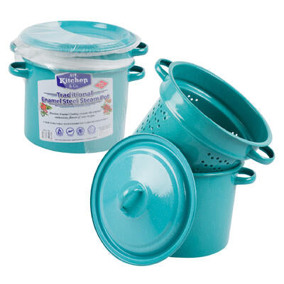 traditional enamel steel steam pot - blue - 7qt -- 4 per case