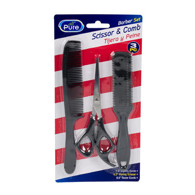 professional all pure barber set - scissors, brush & comb -- 48 per case