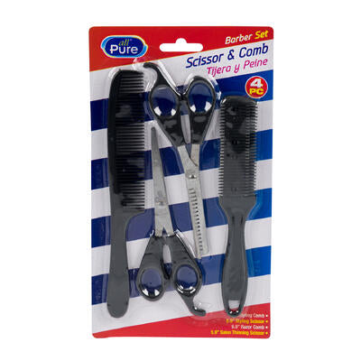 all pure 4pc barber set with double sided comb -- 48 per case