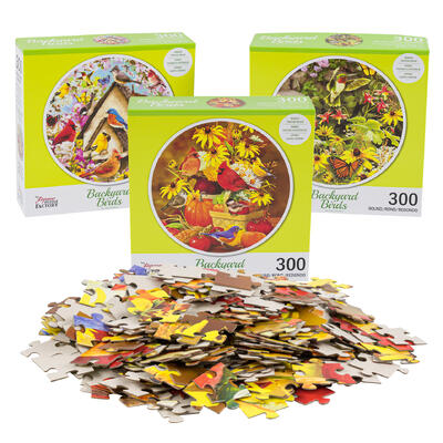 300 piece backyard birds round puzzle -- 6 per case
