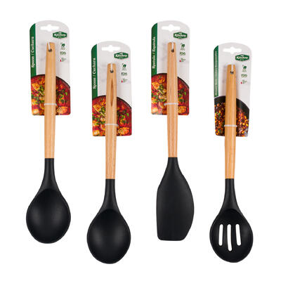 kitchen tools with wooden handle - black - assorted -- 48 per case