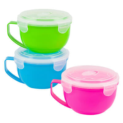 plastic soup mug- 30.4oz- assorted colors -- 48 per case