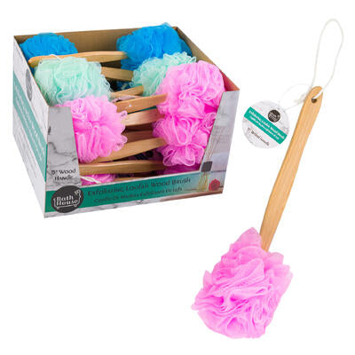 bath house bath loofah brush w wooden handle- 15 -- 36 per case
