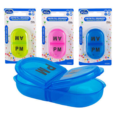 all pure am pm pill case- 7.5 - 3 assorted colors -- 72 per case