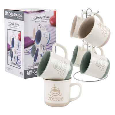 simply home 4pc coffee design mug w stand -- 8 per case