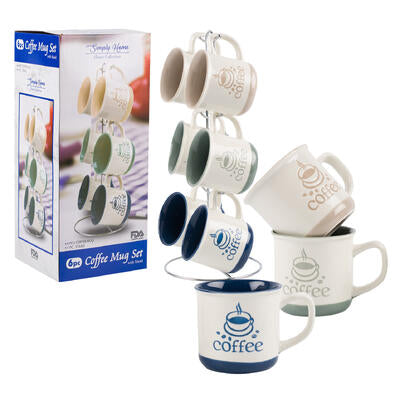 simply home 6pc coffee design mug w stand -- 6 per case