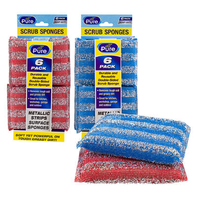 all pure 6pc scrubber sponge- 2 assorted colors -- 48 per case