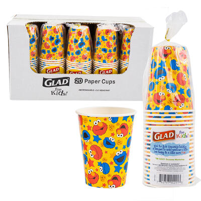 elmo and cookie monster 20pc glad paper cups -- 10 per case