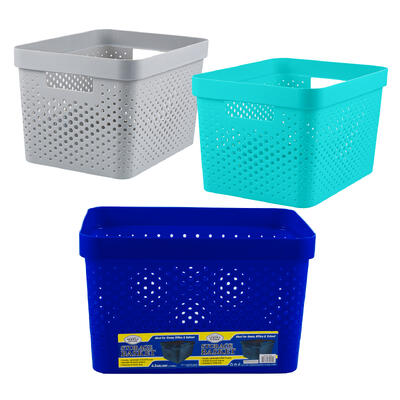 plastic basket- 14 lx10.5 w- 3 assorted colors -- 12 per case