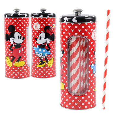 mickey and minnie mouse straw holder w 20 straws -- 12 per case