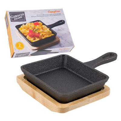 gibson rectangular frying pan w wooden base- 5x4 -- 6 per case