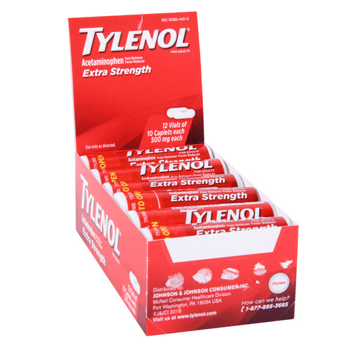 tylenol caplets extra strength 10 ct display -- 12 per box