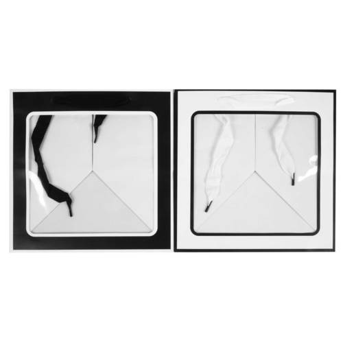 gift bag wide medium black white w clear window -- 12 per box