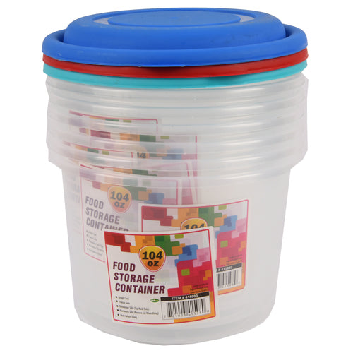 food storage round 104 oz clear w 4 asst color lids -- 48 per case