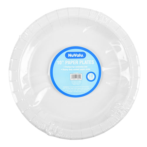 nuvalu paper plate round 10 10ct white coated -- 36 per case