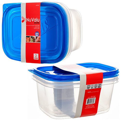 nuvalu rectangular plastic containers - 64oz - blue lid -- 24 per case