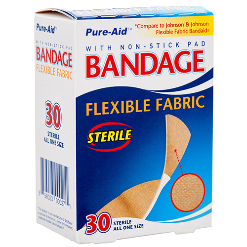 pure-aid flexible fabric bandages - 30ct -- 12 per box